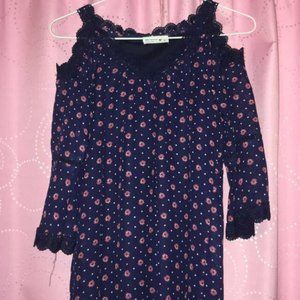 Off the shoulder navy blue with pink flowers
